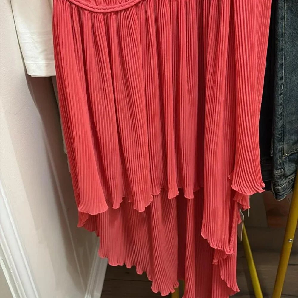 Stunning Coral One-Shoulder Pleated Dress- Small - Picture 5 of 7